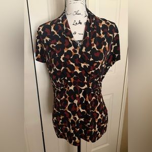 DKNY Brown & Black Crisscross Abstract Blouse